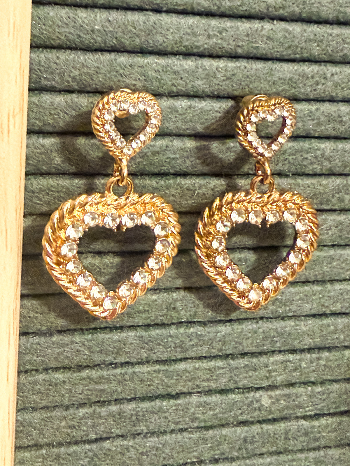 Double Heart Crystal Drop Earrings