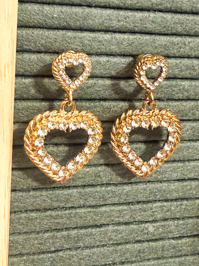 Double Heart Crystal Drop Earrings