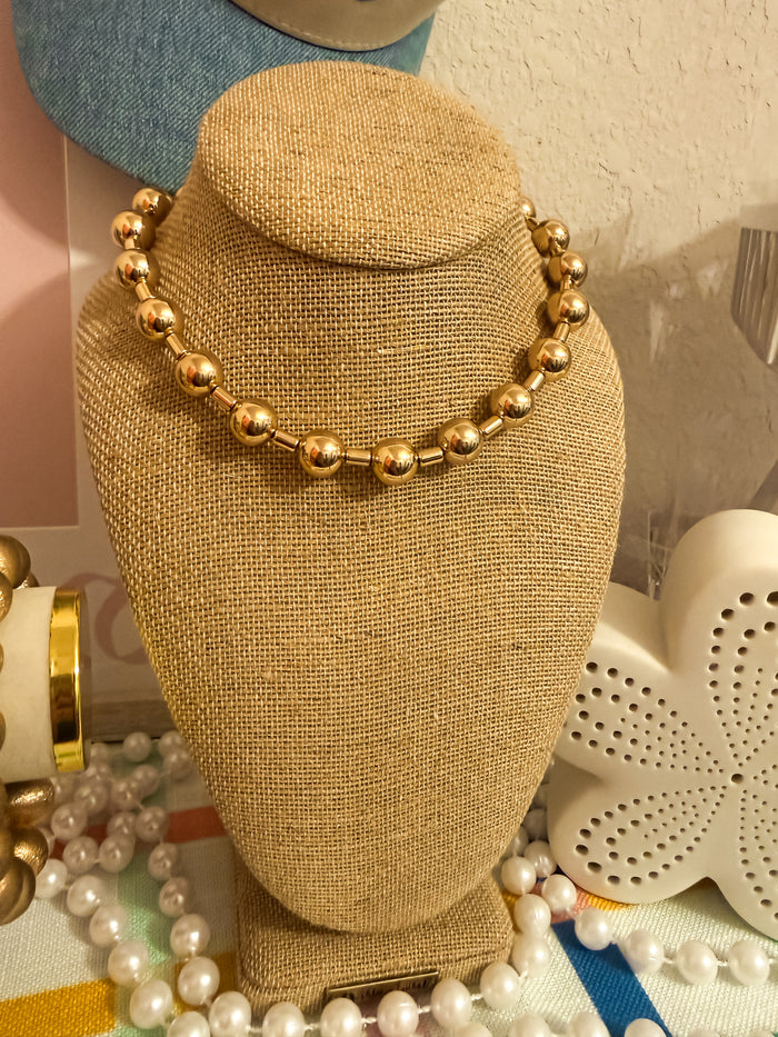 Gold Ball Bead Statement Necklace