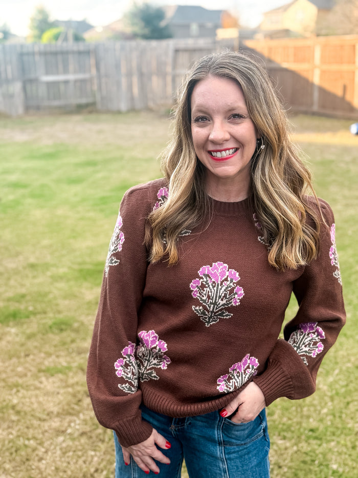Blooming Brown Sweater - EmClaire Lane