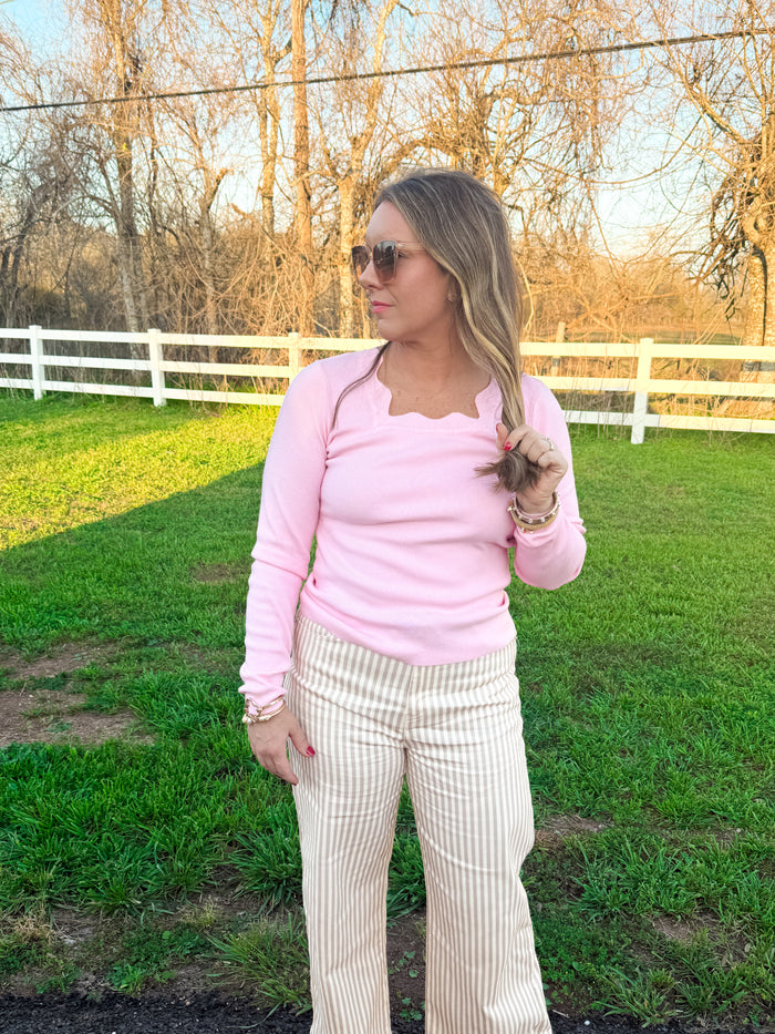 Emmy Lou Scalloped Lightweight Sweater