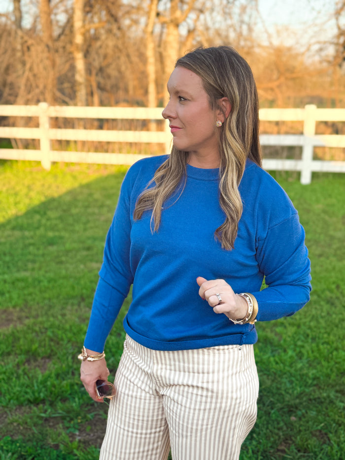 Hallie Royal Crew Neck Lightweight Sweater