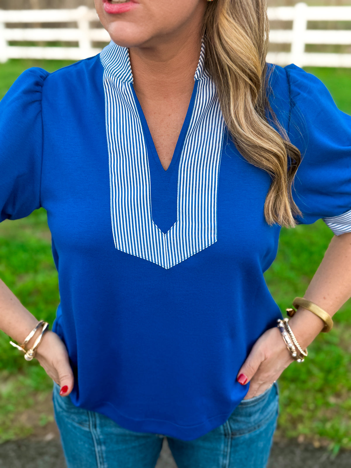 Remember When Royal Stripe Accent Top