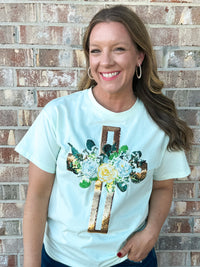 Floral Cross Sequin Tee