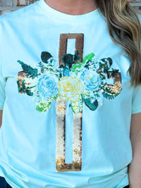 Floral Cross Sequin Tee