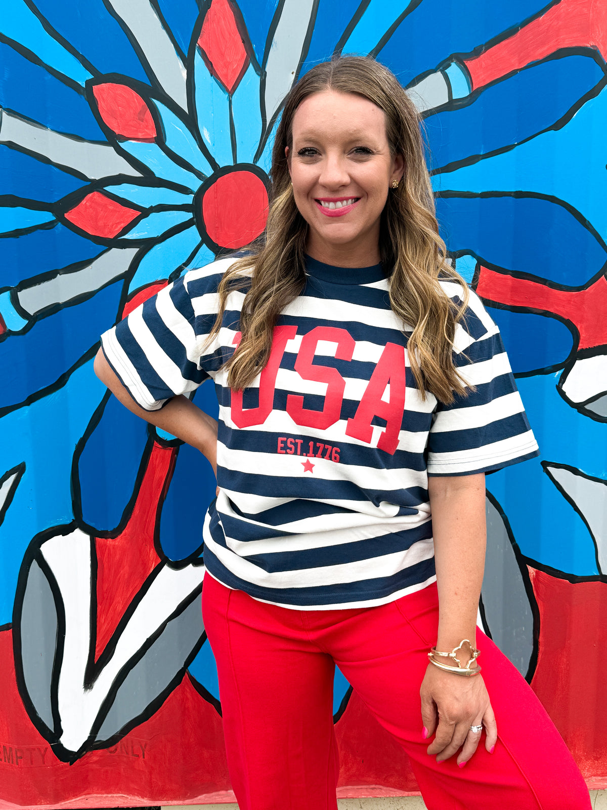 USA Striped Cotton Graphic Tee
