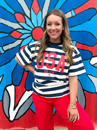 USA Striped Cotton Graphic Tee