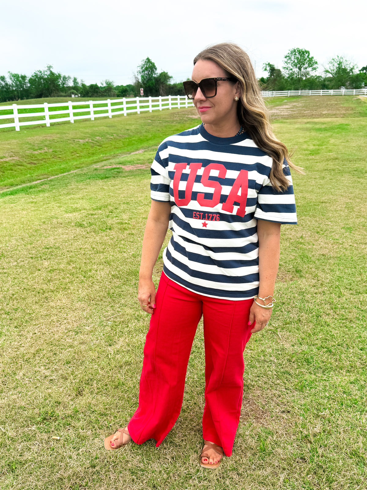 USA Striped Cotton Graphic Tee