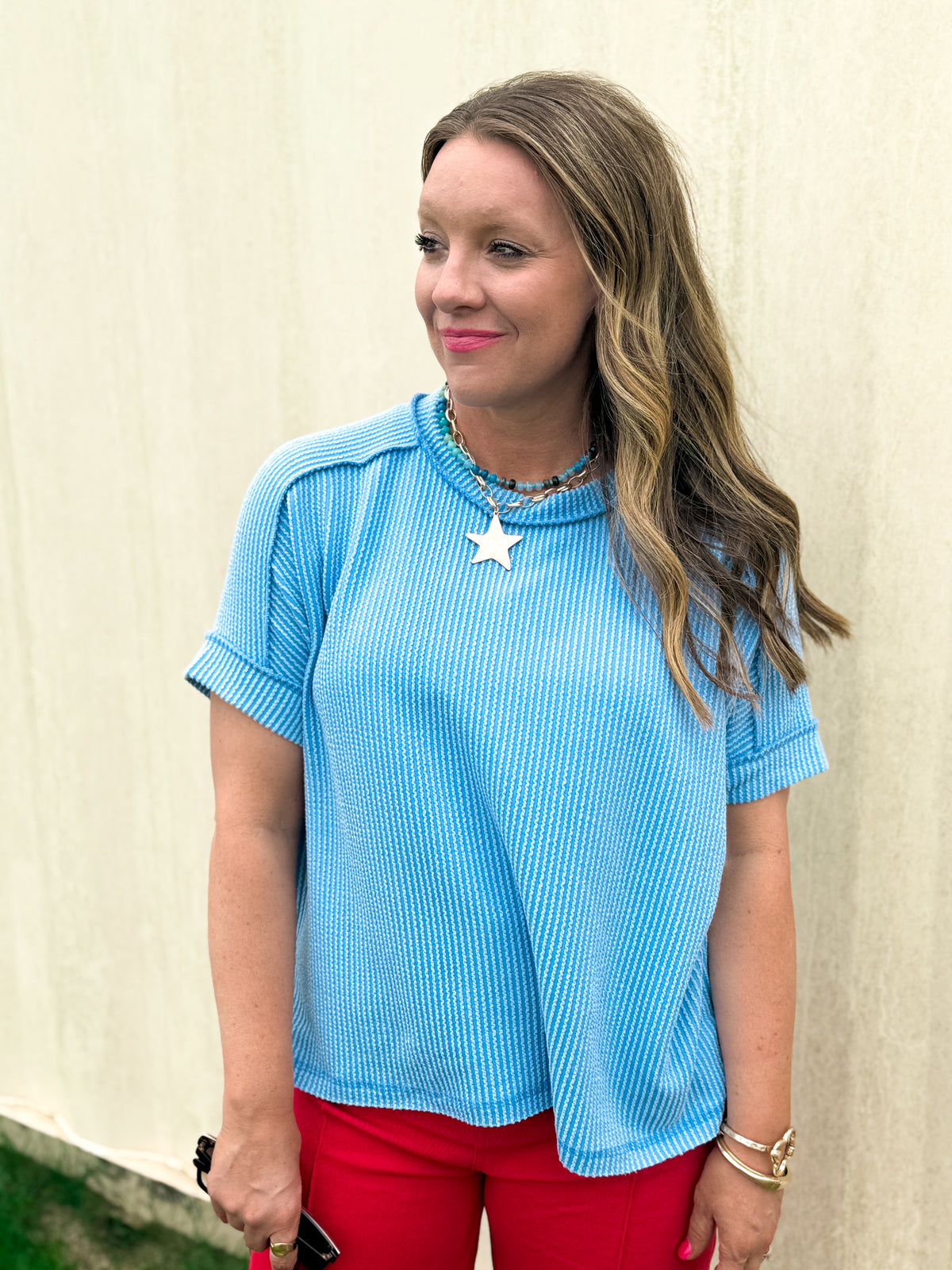 Riley Ribbed Tee in Hyacinth
