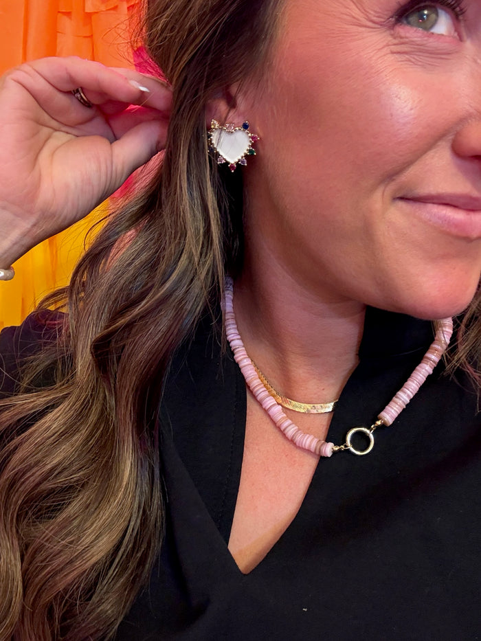 White Heart Multi Stone Earrings