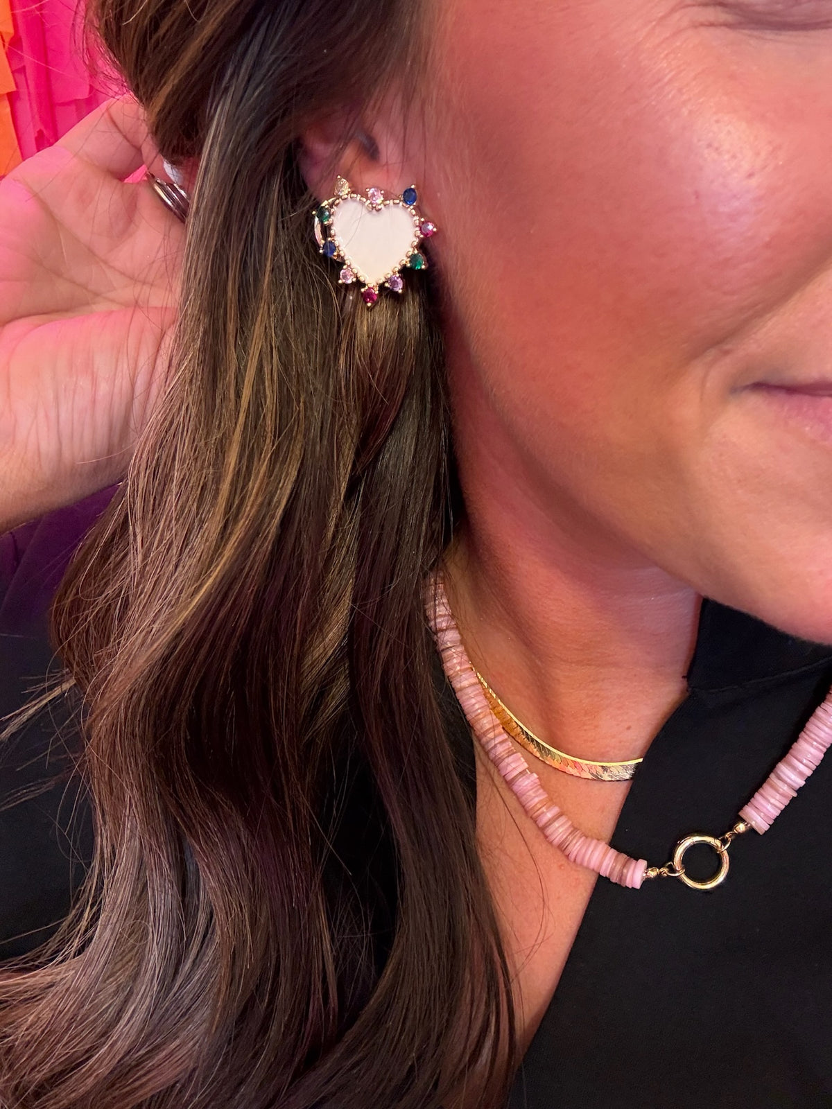 White Heart Multi Stone Earrings