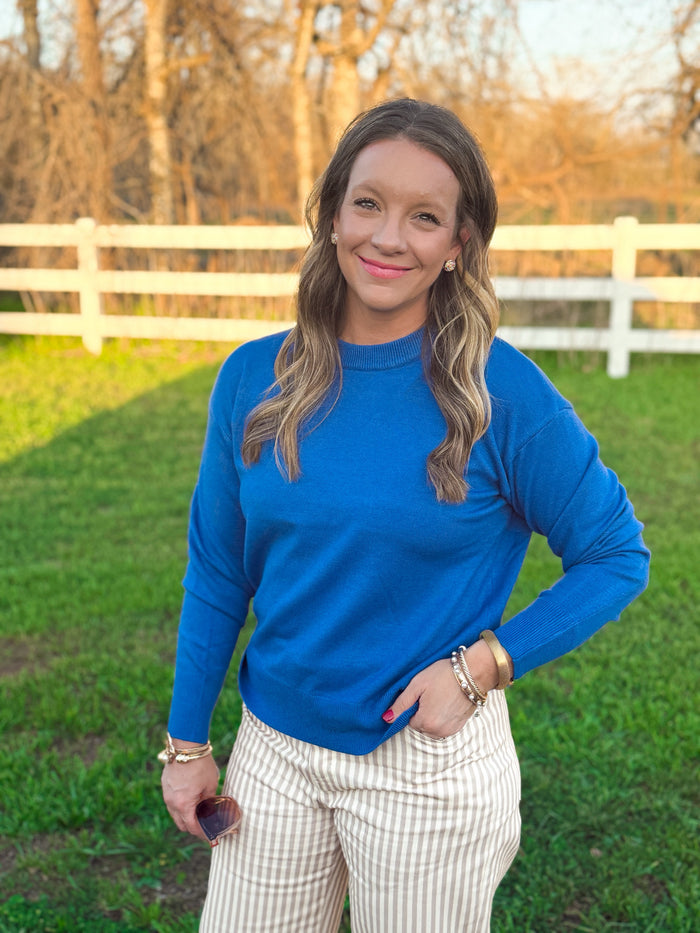 Hallie Royal Crew Neck Lightweight Sweater