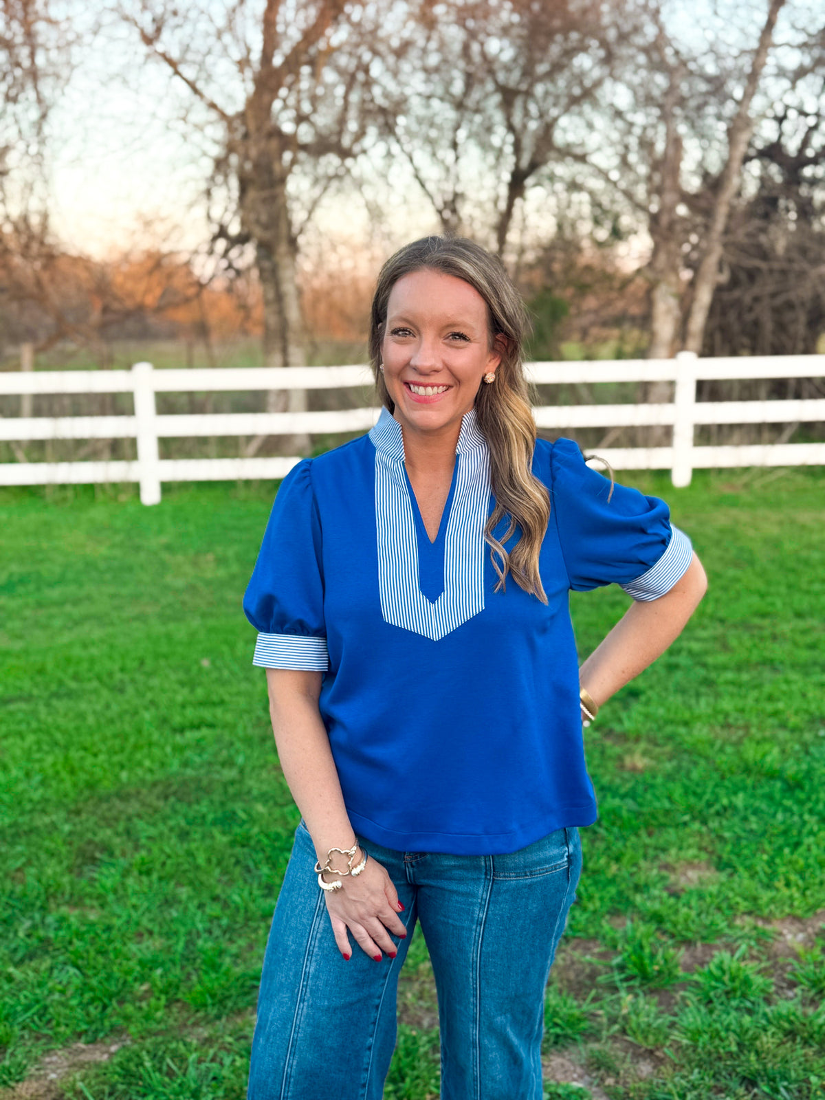 Remember When Royal Stripe Accent Top