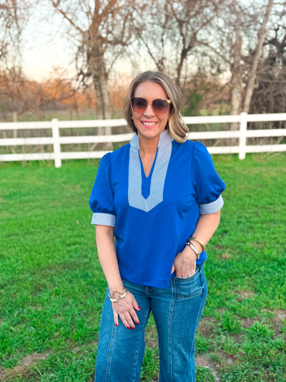 Remember When Royal Stripe Accent Top