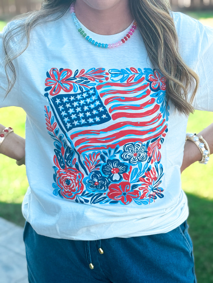 Stars & Stripes Floral Graphic Tee
