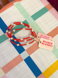 Beaded Blondes Red & Pearl Stretch Bracelet