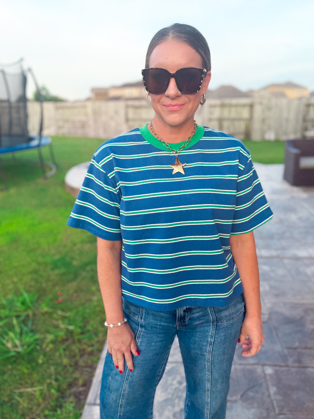 Shoreline Stripe Blue and Green Tee