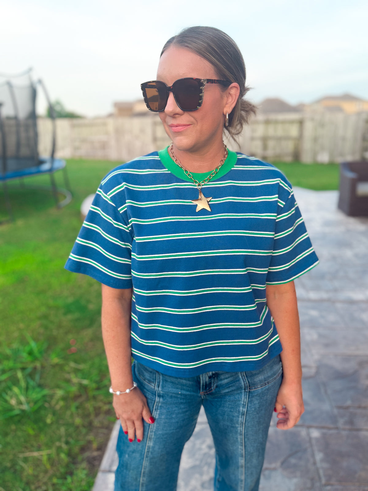 Shoreline Stripe Blue and Green Tee