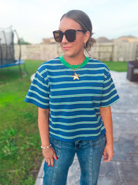 Shoreline Stripe Blue and Green Tee