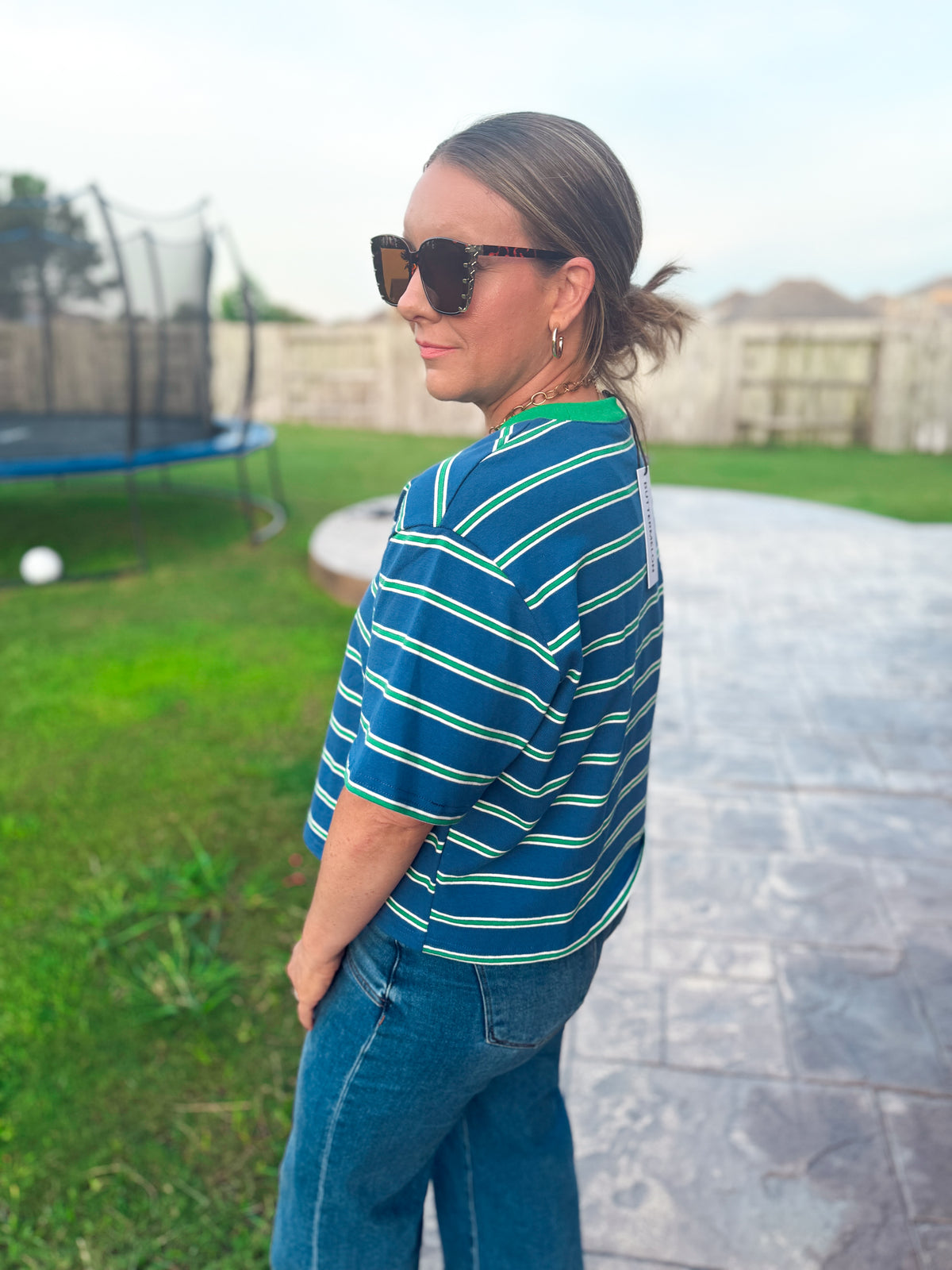 Shoreline Stripe Blue and Green Tee