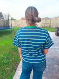Shoreline Stripe Blue and Green Tee
