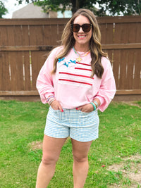 Pink Floral Patch Cropped Pullover