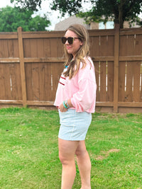 Pink Floral Patch Cropped Pullover