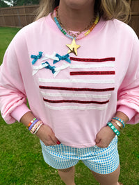 Pink Floral Patch Cropped Pullover