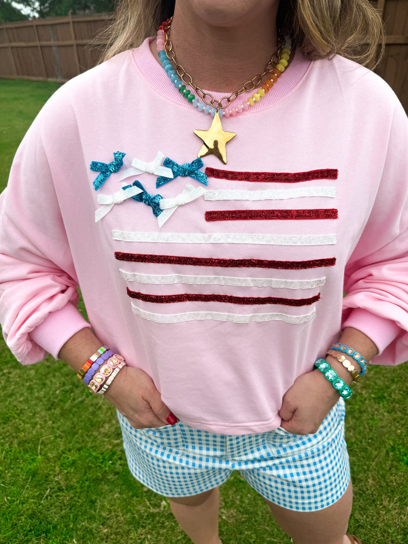 Pink Floral Patch Cropped Pullover