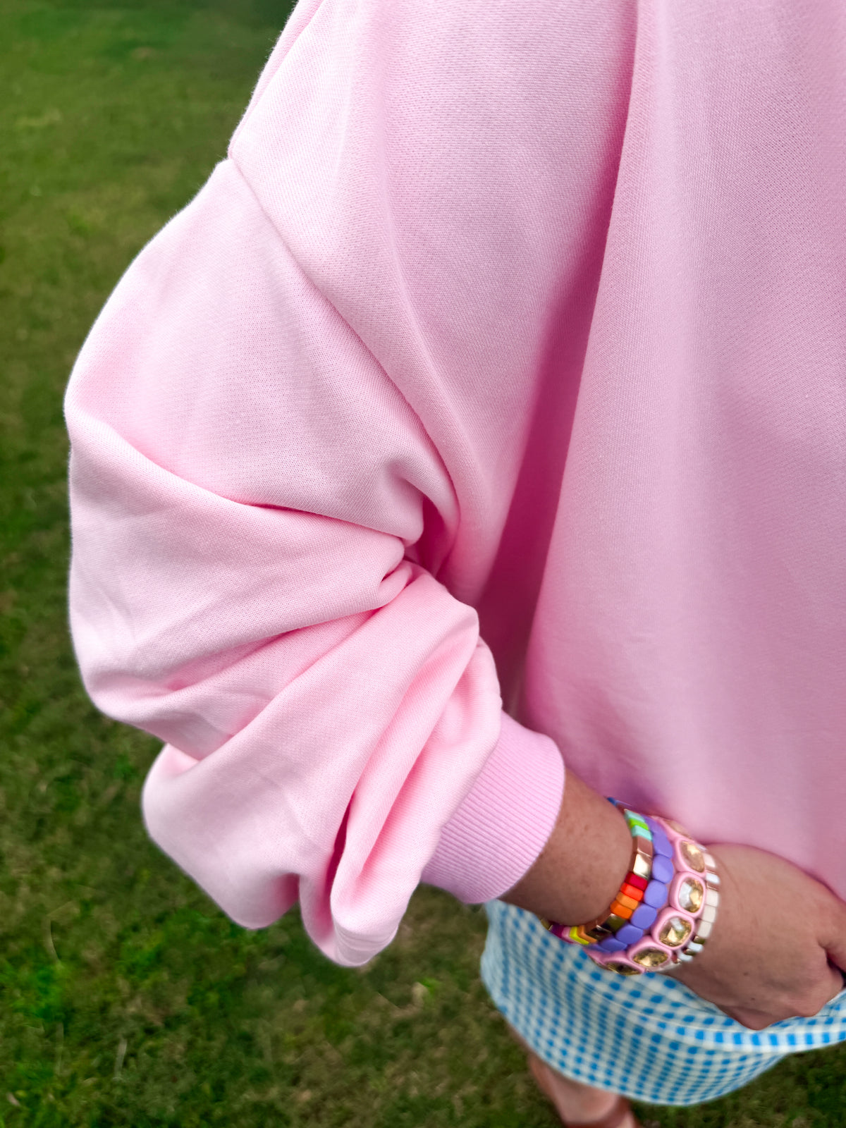Pink Floral Patch Cropped Pullover