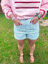 Sweet Tea Picnic Gingham Shorts in Blue