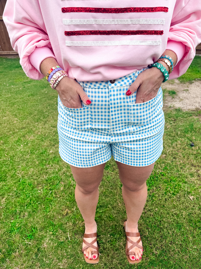 Sweet Tea Picnic Gingham Shorts in Blue