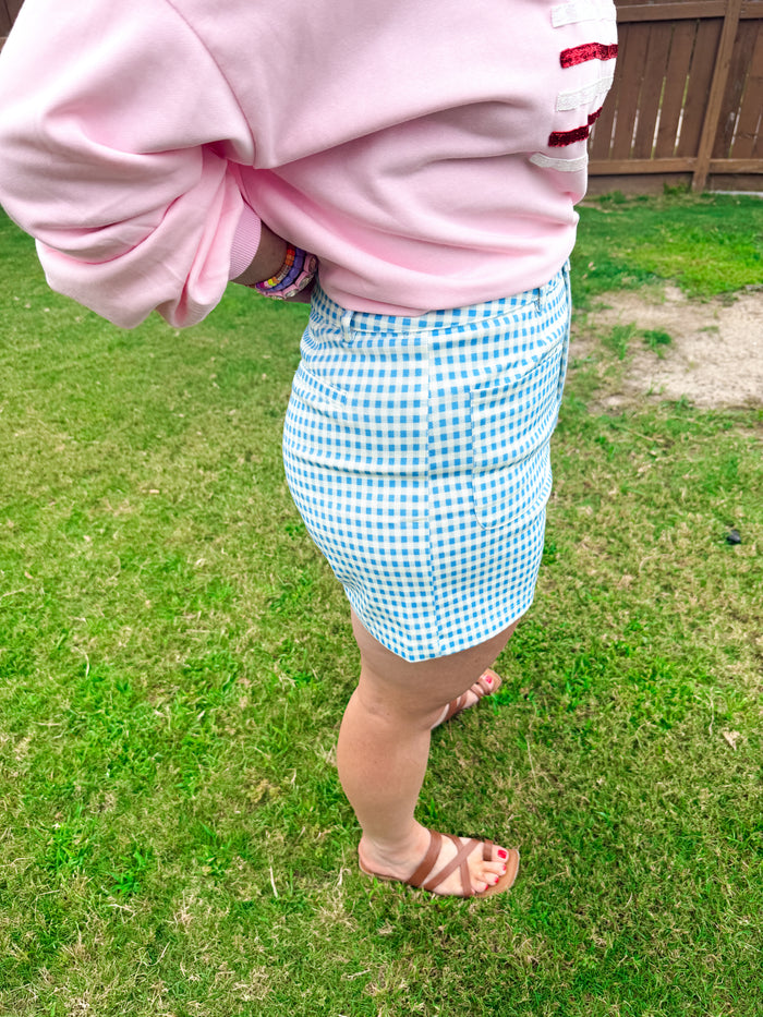 Sweet Tea Picnic Gingham Shorts in Blue
