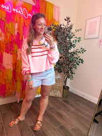 Pink Floral Patch Cropped Pullover