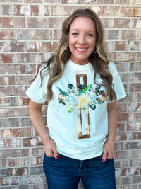 Floral Cross Sequin Tee