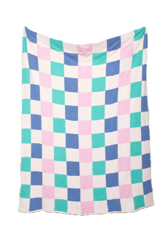 Teal and Pink Checkered Throw Blanket