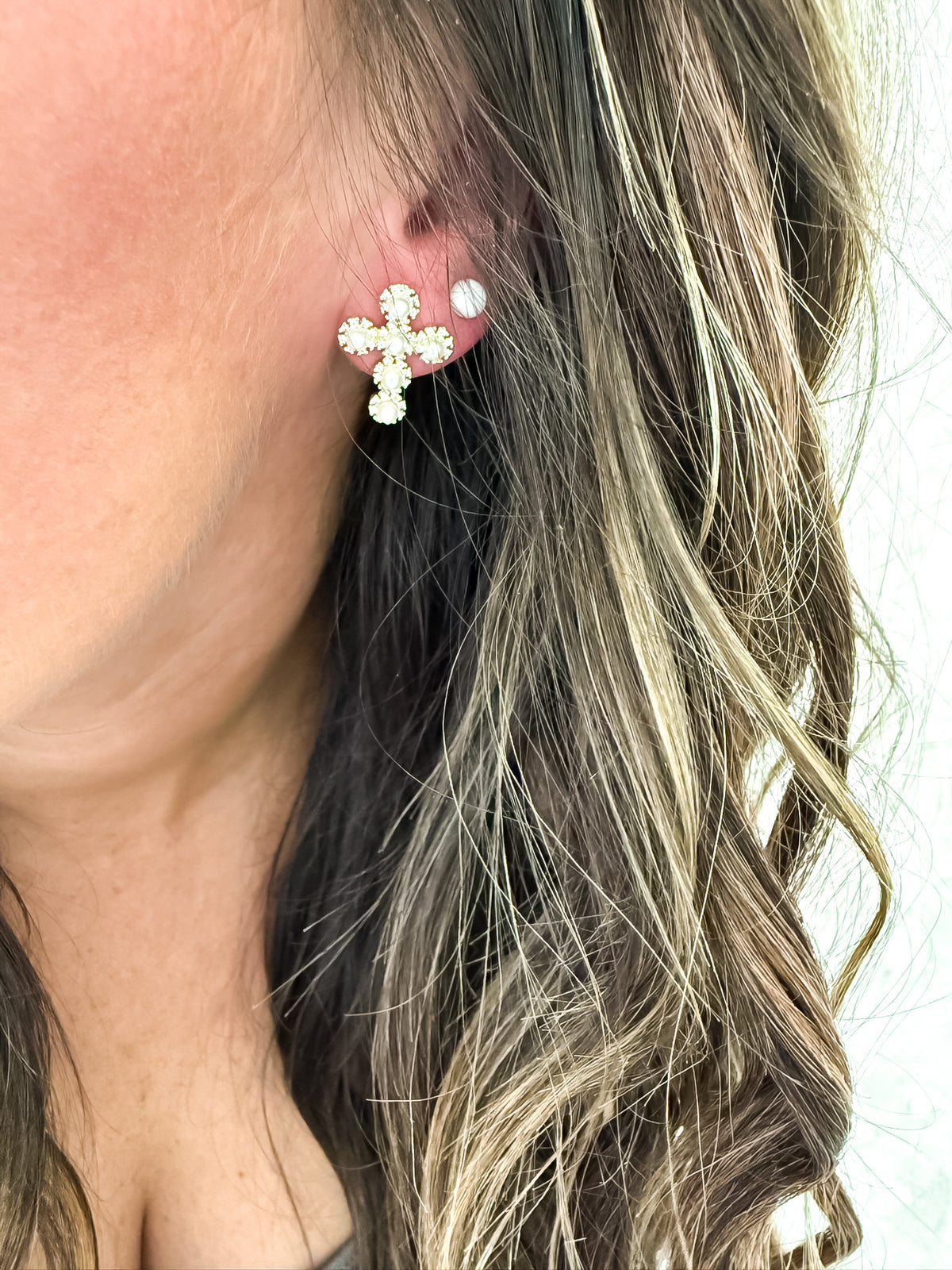 Serenity Pearl Cross Earrings