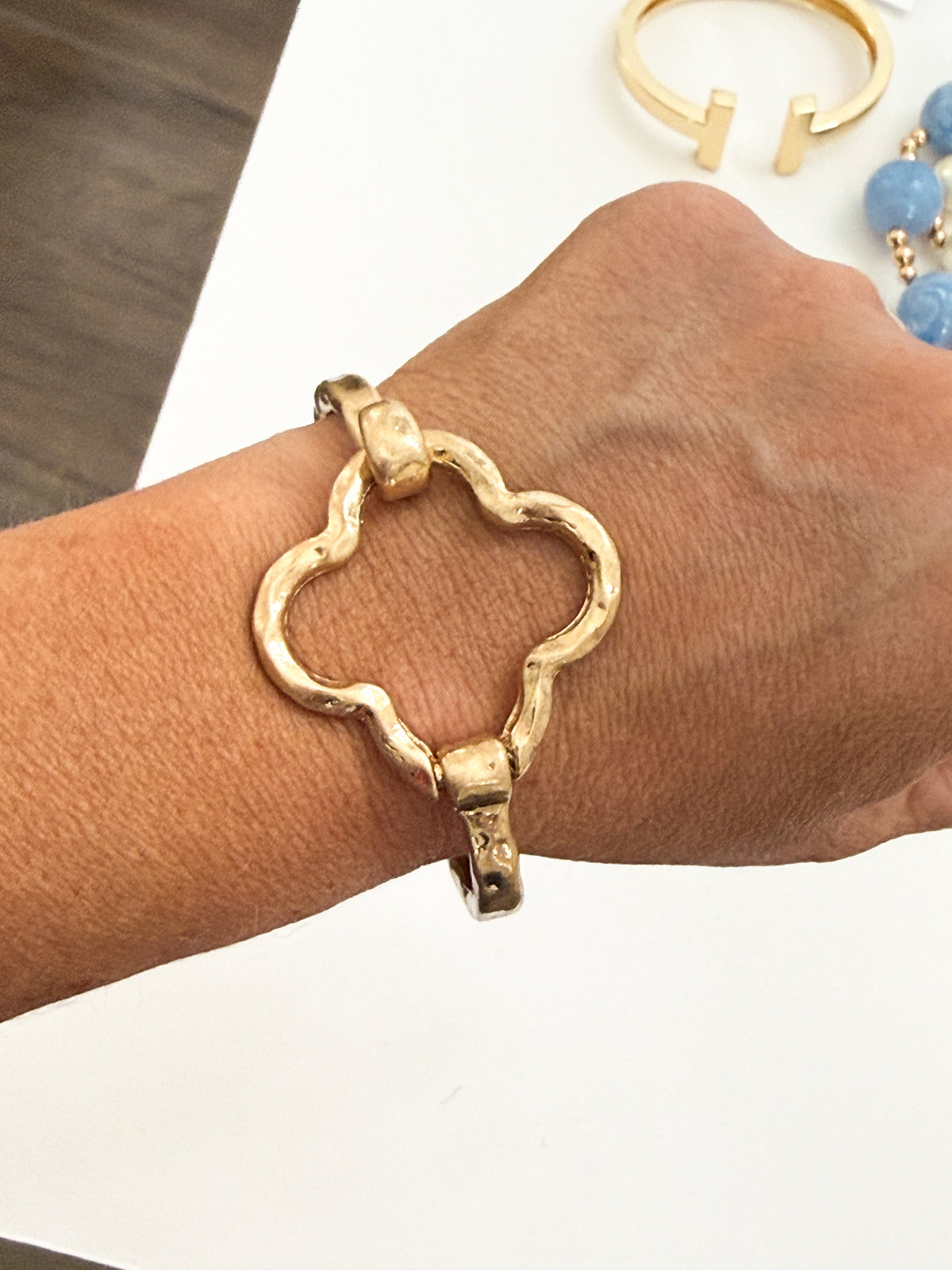 The Hammered Gold Clover Cuff