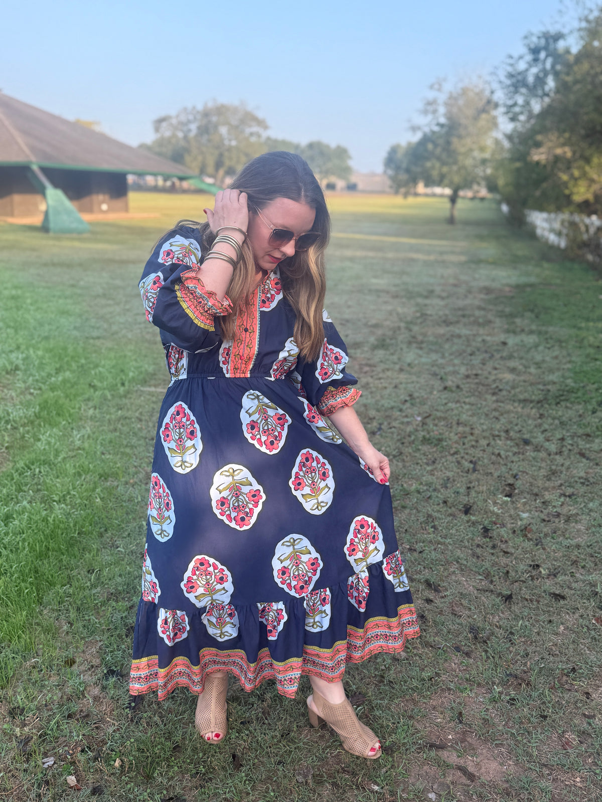 Moonlight Petals Ruffled Midi Dress