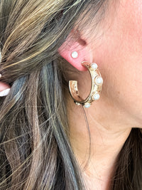 Darling Gold Pearl Hoops Earrings - EmClaire Lane