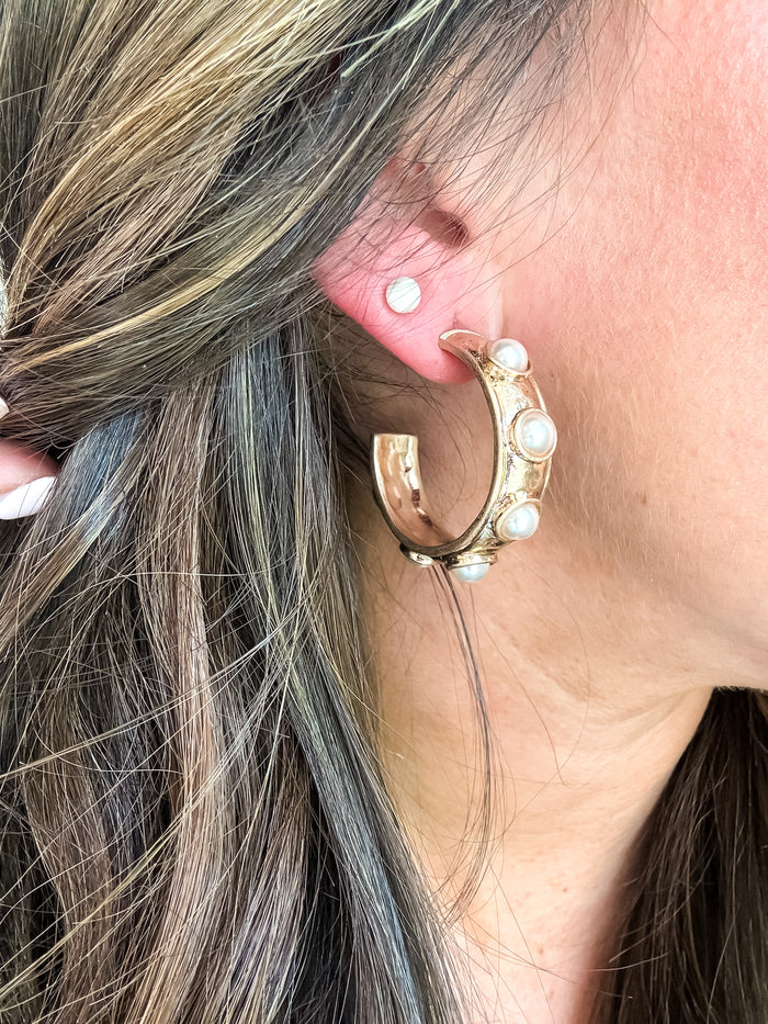 Darling Gold Pearl Hoops Earrings - EmClaire Lane