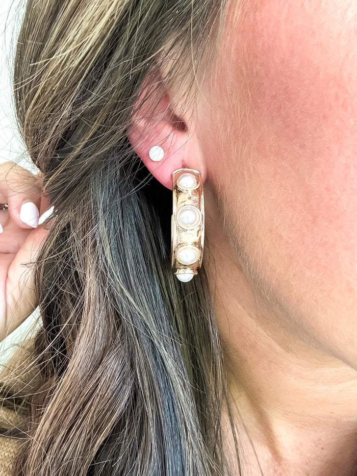 Darling Gold Pearl Hoops Earrings - EmClaire Lane