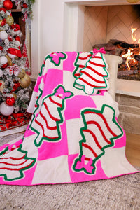Pink Checkered Christmas Bow Blanket