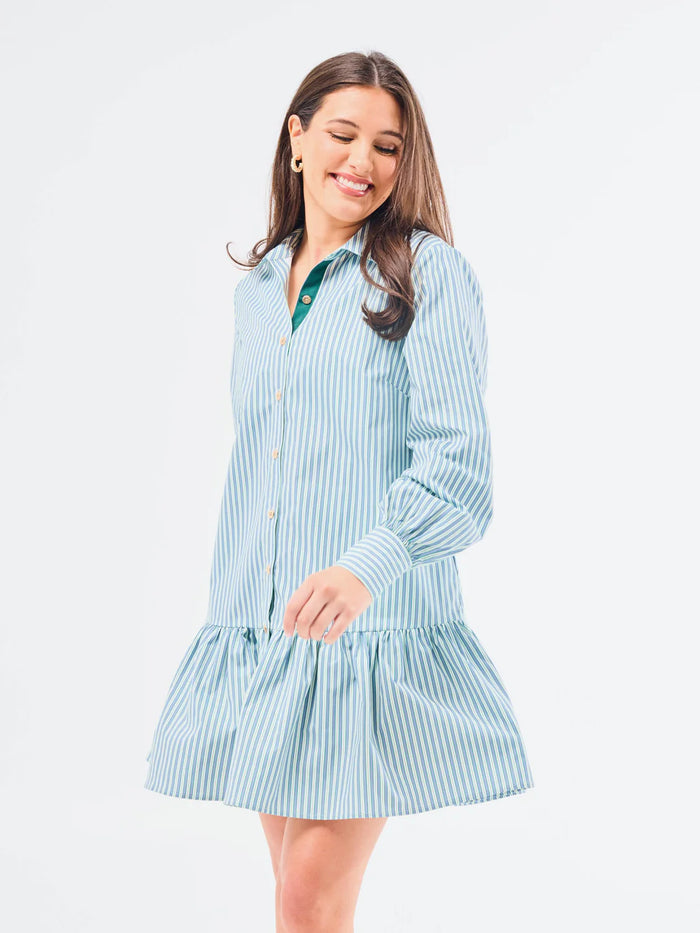 Fiona Dress | Simple Stripe Blue + Green - EmClaire Lane