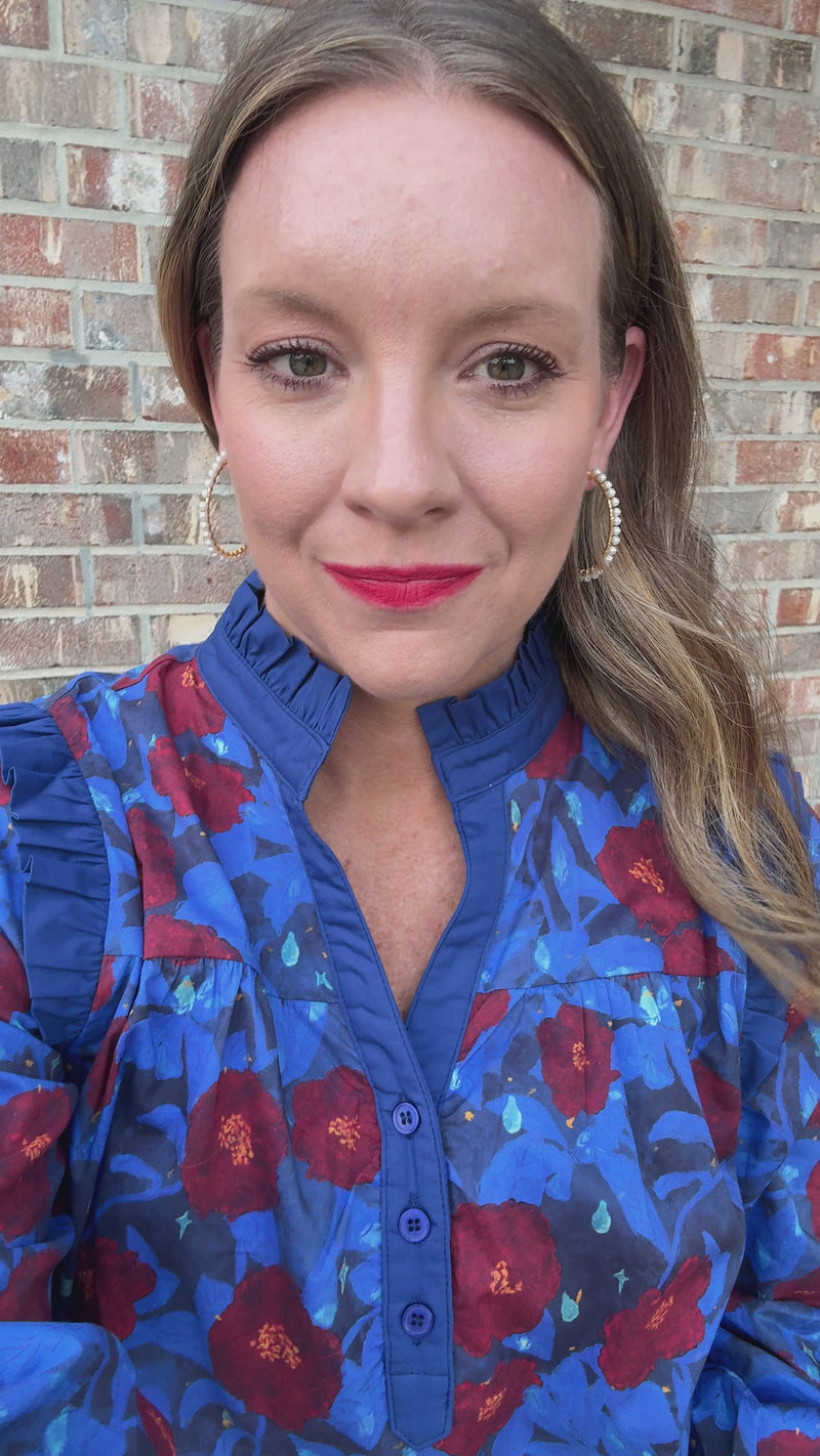 Blue Skies Ruffle Detail Floral Top
