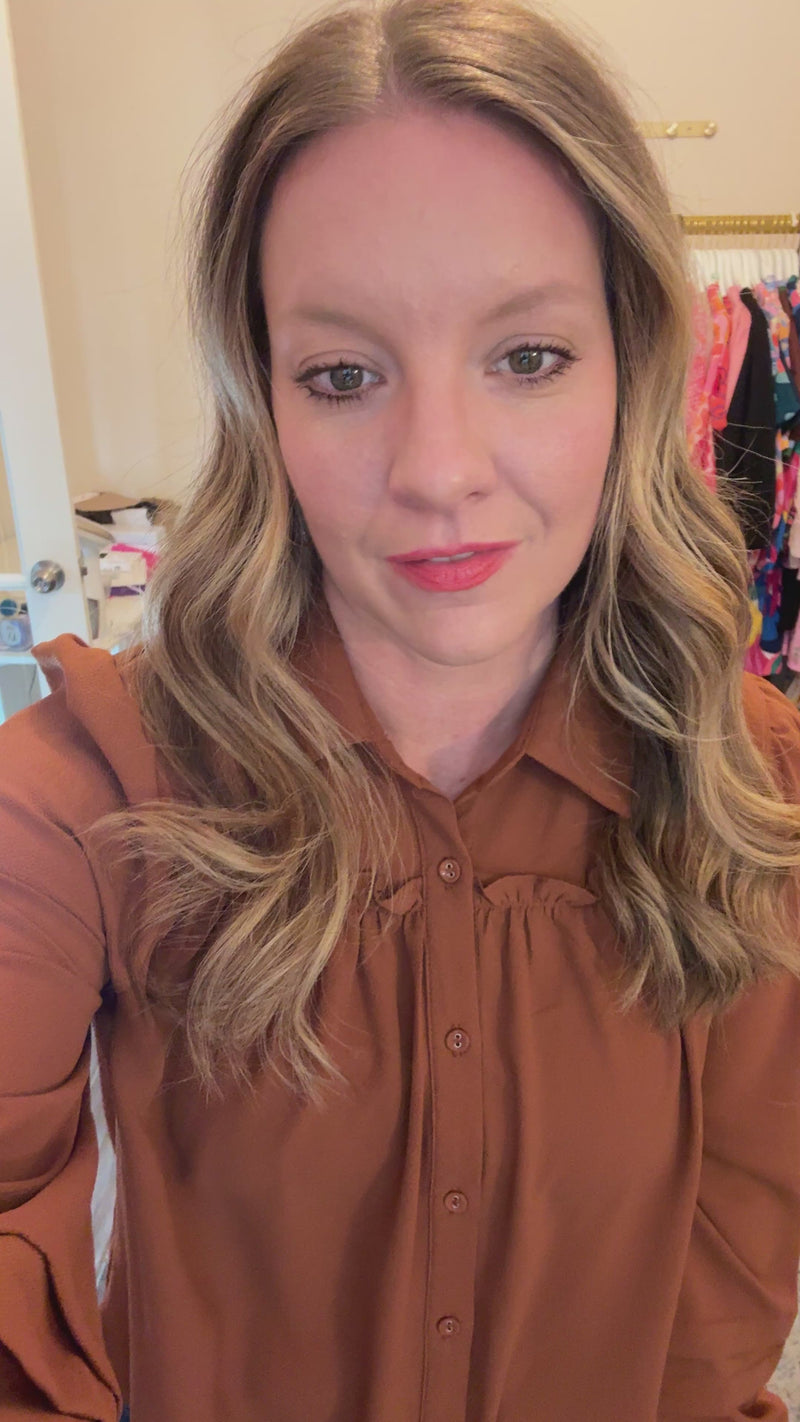 Cocoa Breeze Ruffle Sleeve Top