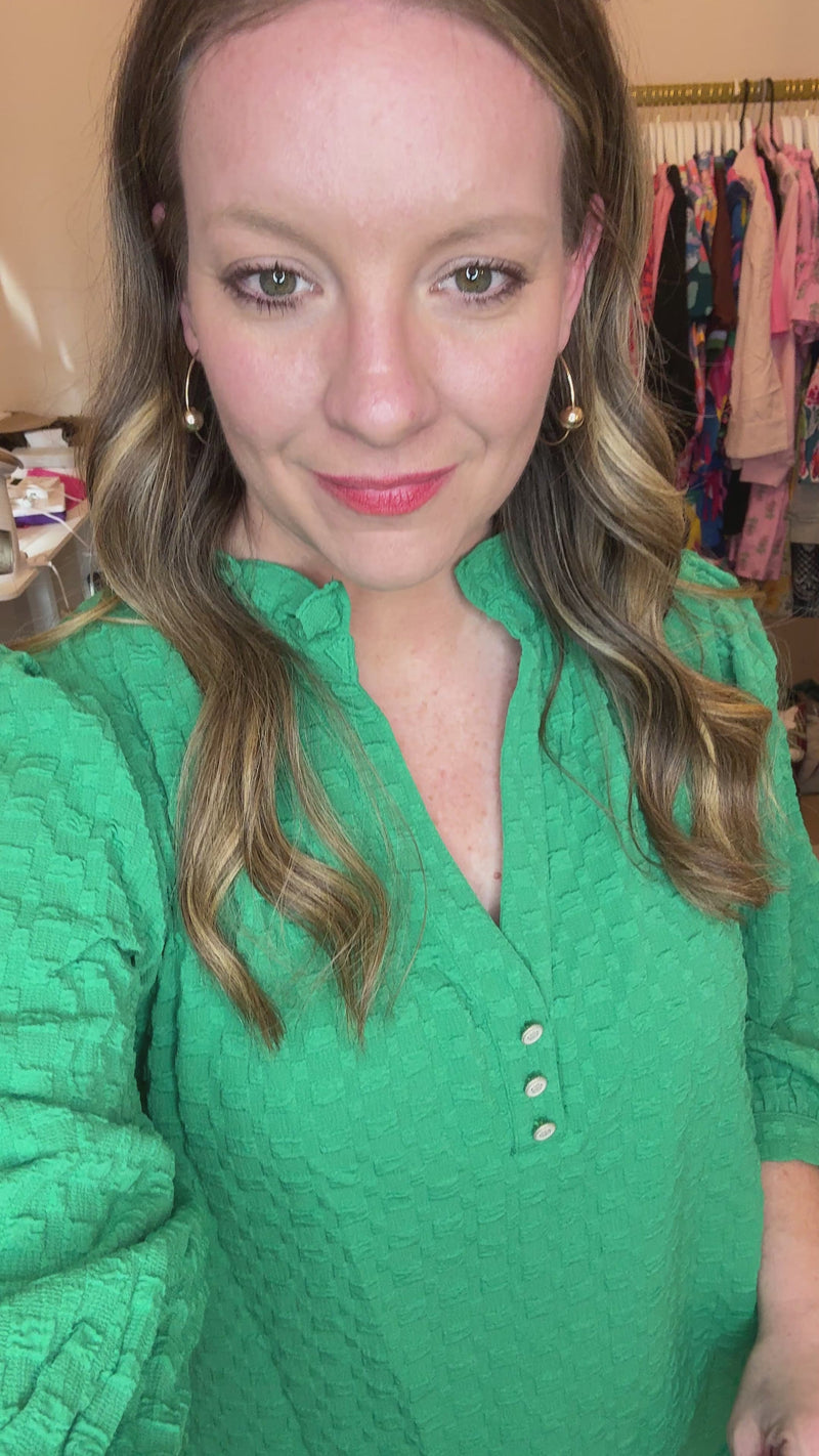 Sweet Serenity Ruffle Sleeve Blouse - Green & Lavender