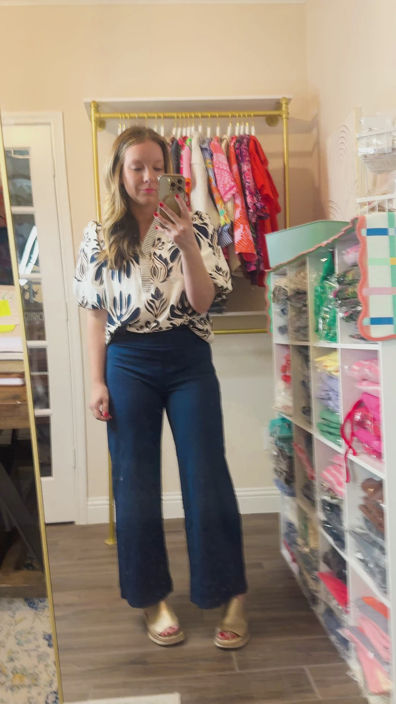 Navy Magic Wide Cropped Pants