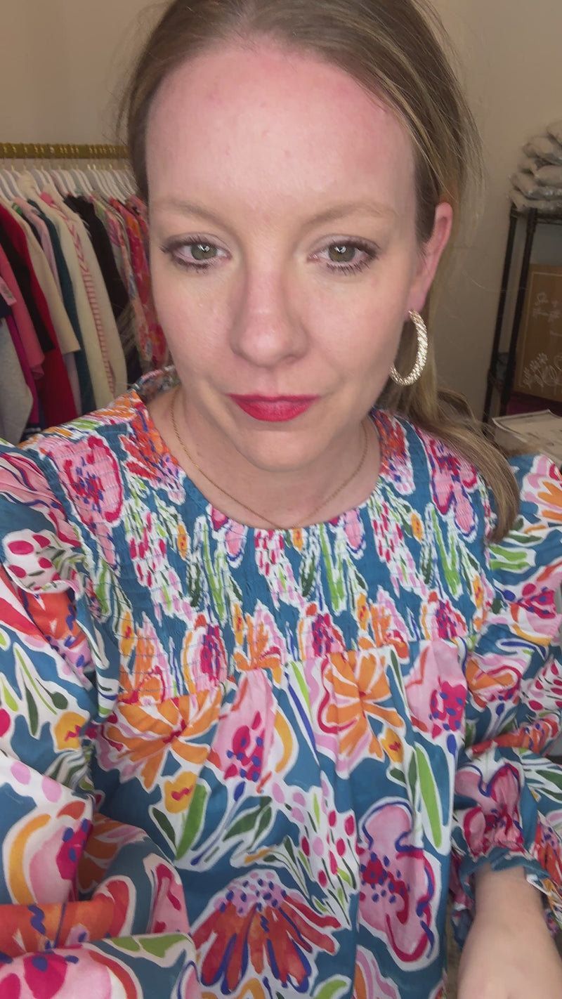 Teal Blossom Ruffle Shoulder Top