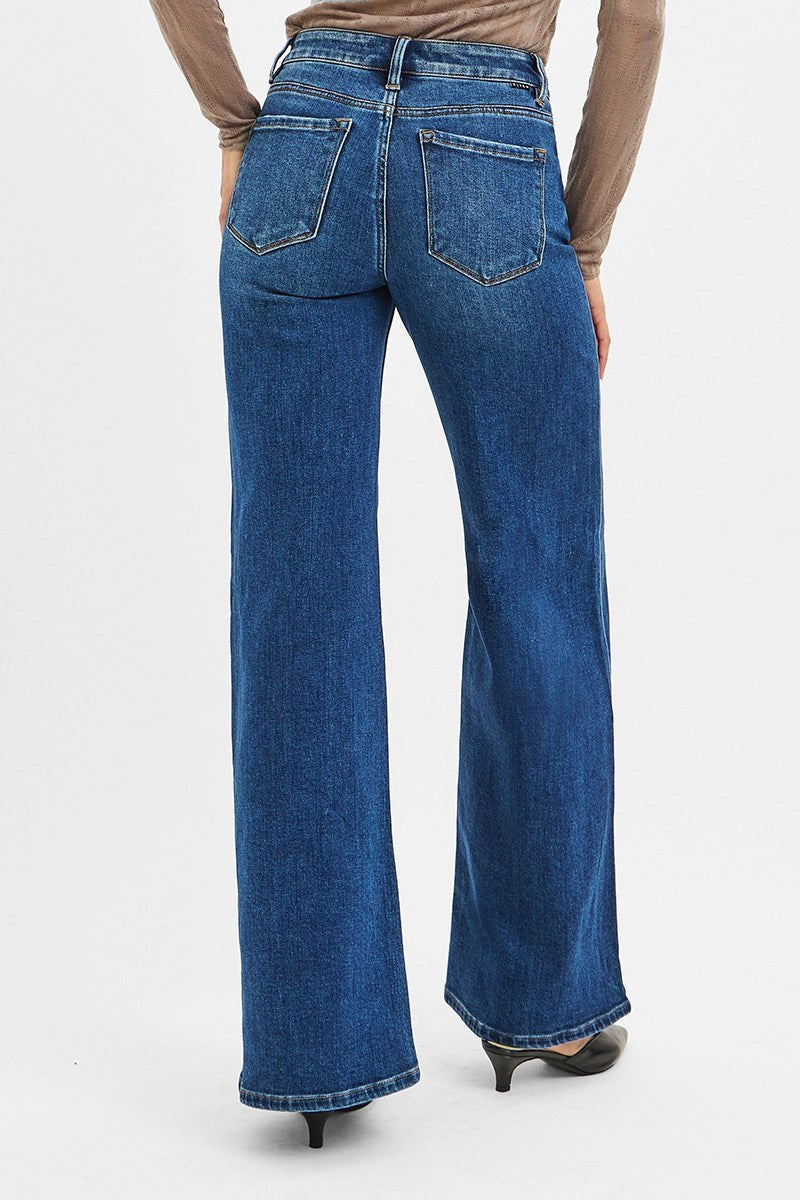 Risen Mid-Rise Wide Leg Jeans